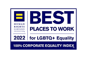 Human Rights Campaign: Best place to work for LGBTQ + Equality 2022 100% Corporate Equality Index logo