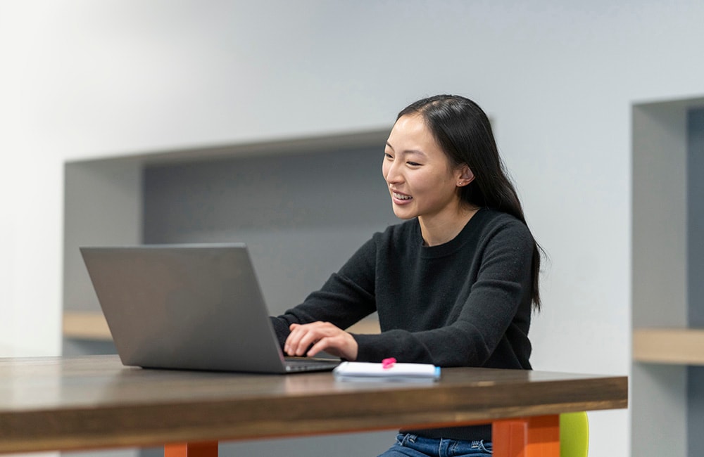 female using computer